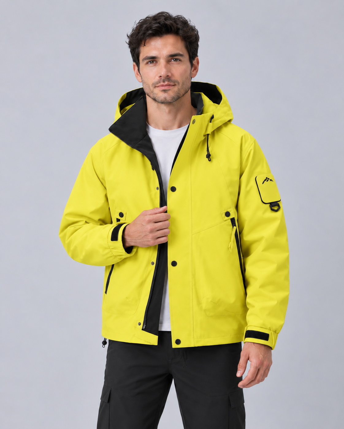 Men's Waterproof Jacket with Hood – Lightweight Rain Jacket, Zip & Press-Stud Front, Relaxed Fit