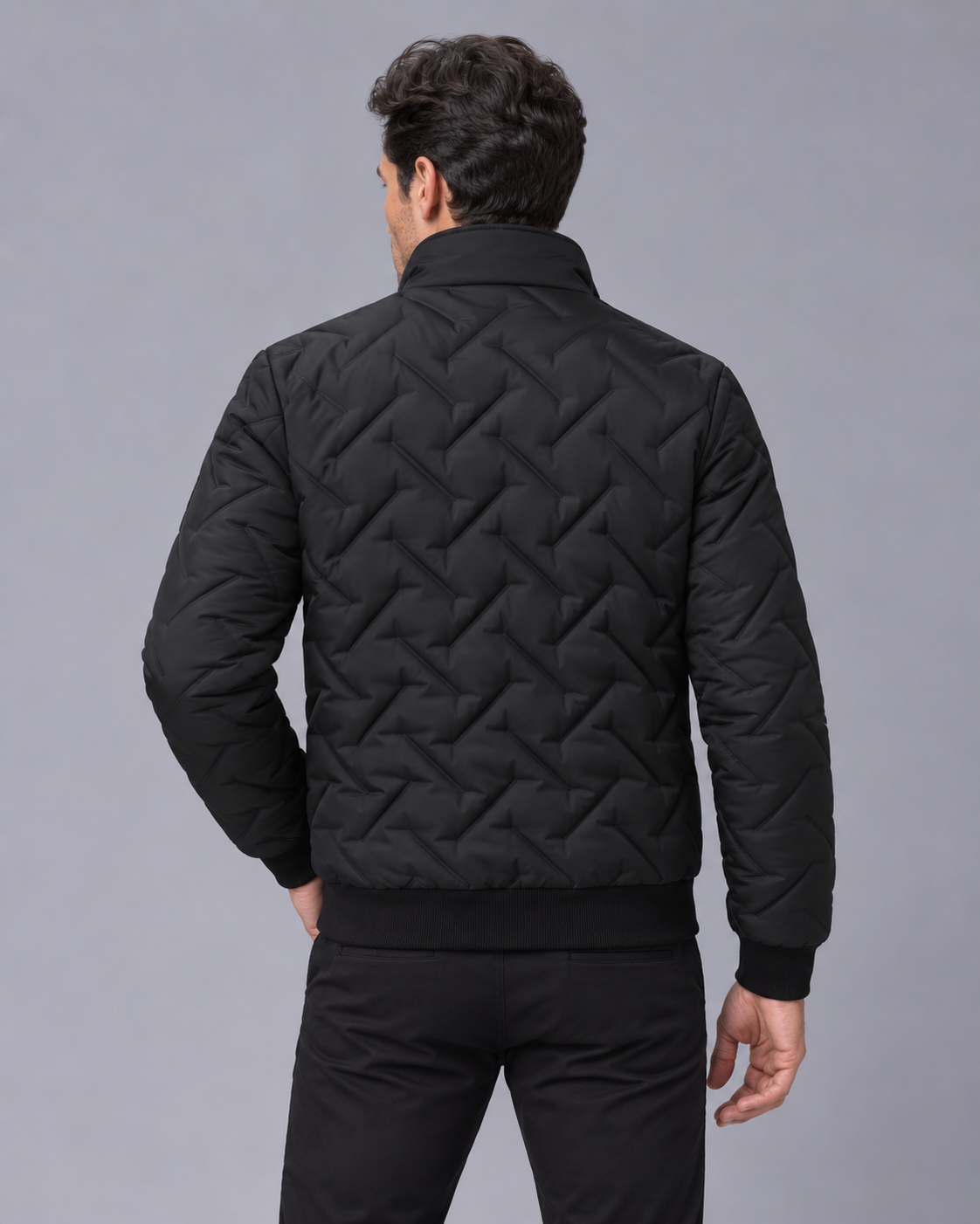 Men's Quilted Puffer Jacket – Lightweight Padded Jacket with High Collar, Ribbed Cuffs