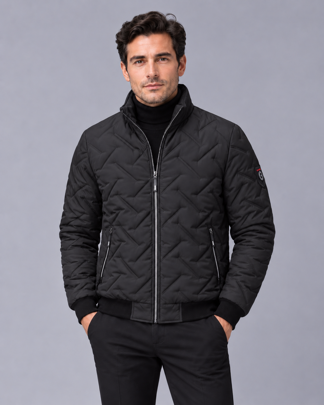Men's Quilted Puffer Jacket – Lightweight Padded Jacket with High Collar, Ribbed Cuffs