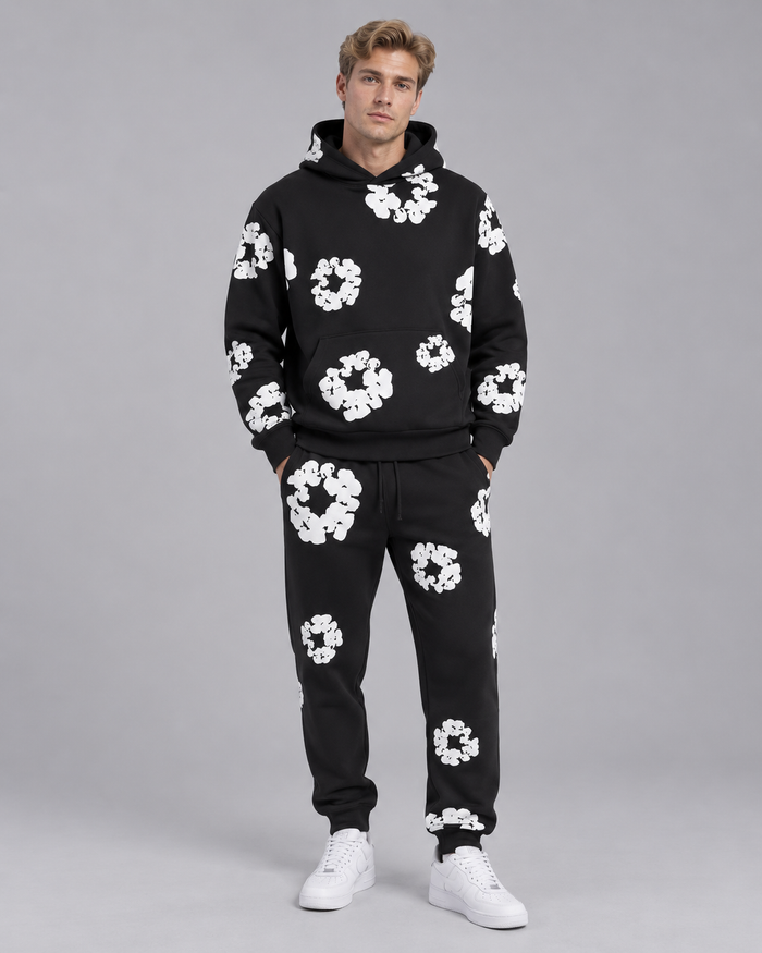 Unisex Floral Print Tracksuit Set – Oversized Hoodie and Joggers with Kangaroo Pocket