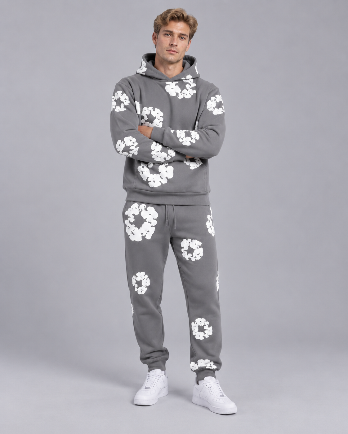 Unisex Floral Print Tracksuit Set – Oversized Hoodie and Joggers with Kangaroo Pocket