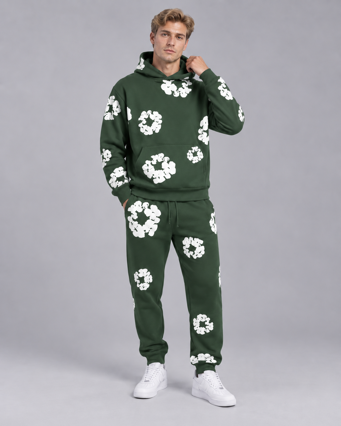 Unisex Floral Print Tracksuit Set – Oversized Hoodie and Joggers with Kangaroo Pocket