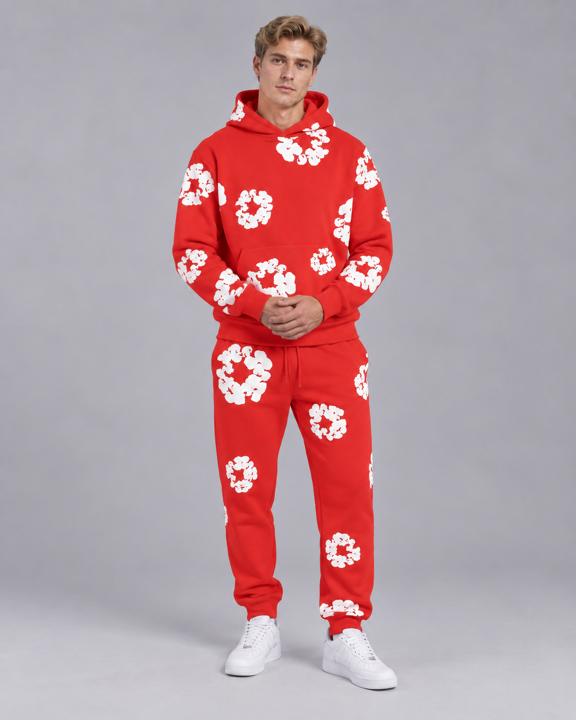 Unisex Floral Print Tracksuit Set – Oversized Hoodie and Joggers with Kangaroo Pocket