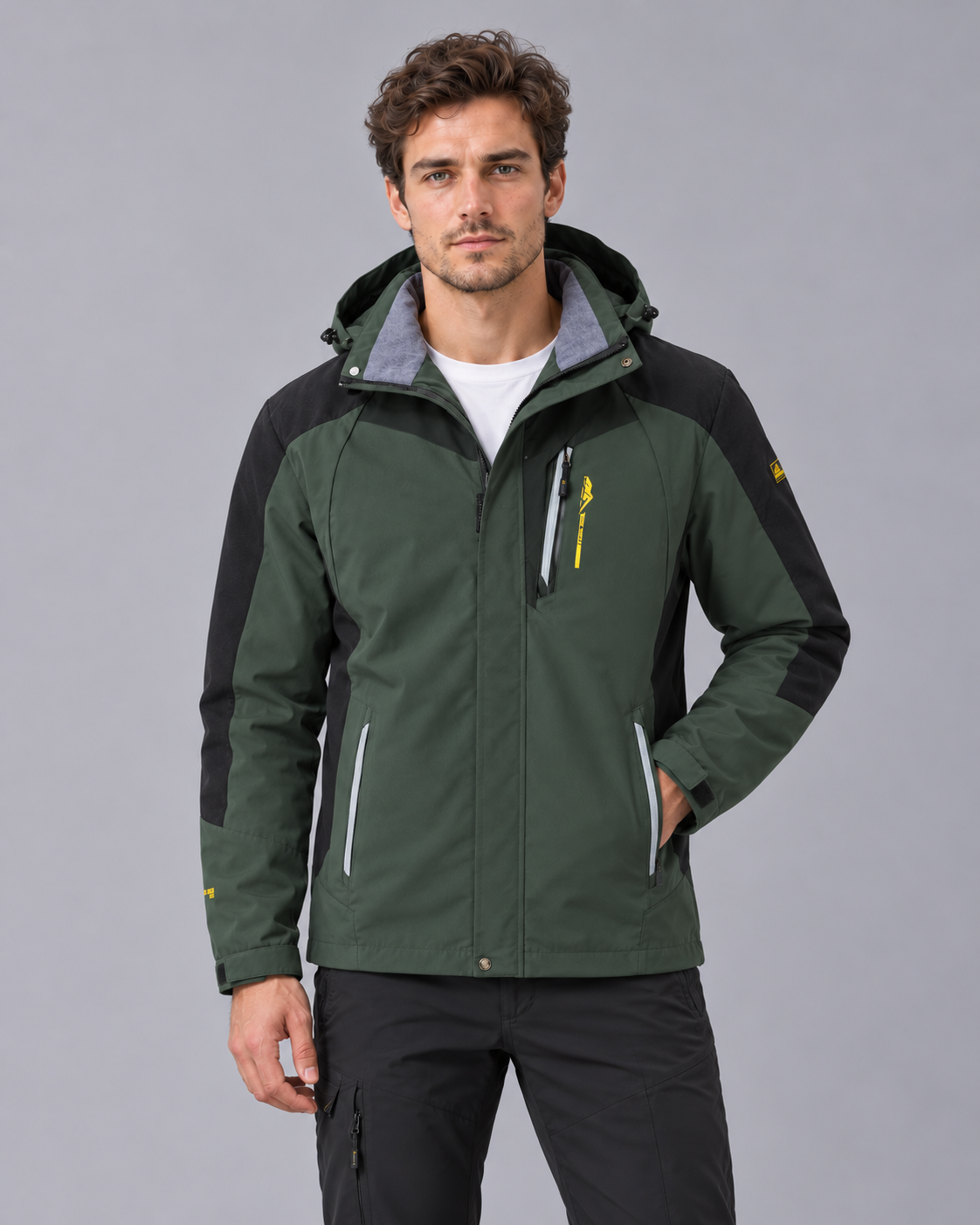Men's Waterproof Hiking Jacket with Hood – Breathable, Windproof, Mesh Lined, Up to 6XL