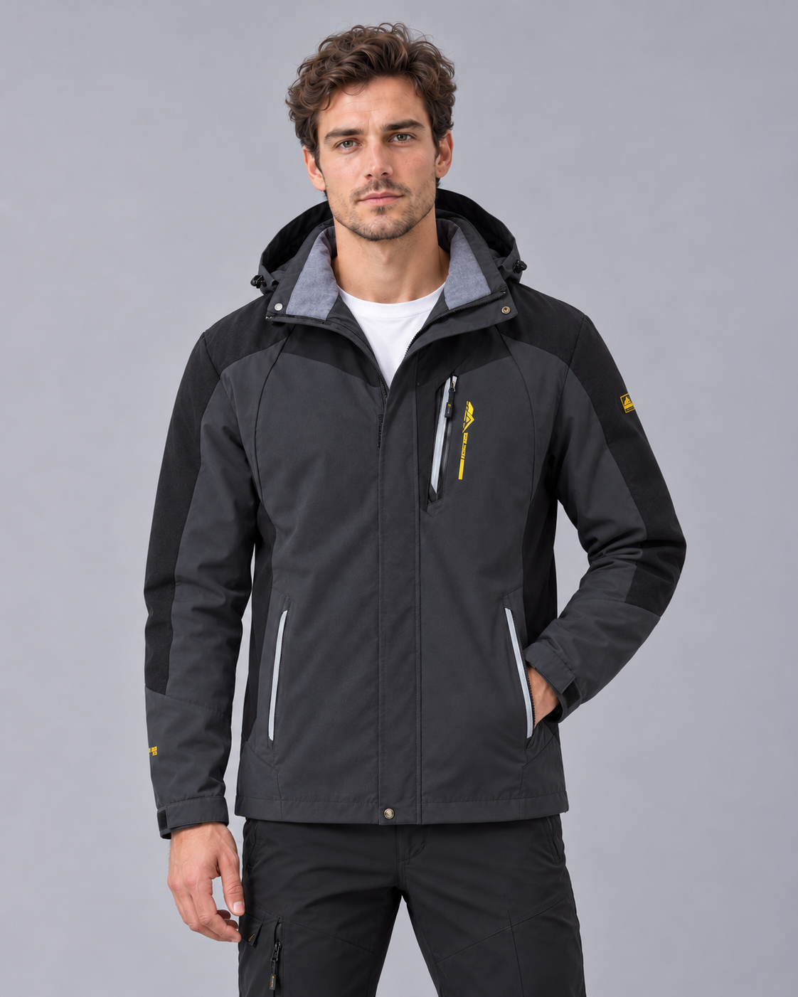 Men's Waterproof Hiking Jacket with Hood – Breathable, Windproof, Mesh Lined, Up to 6XL