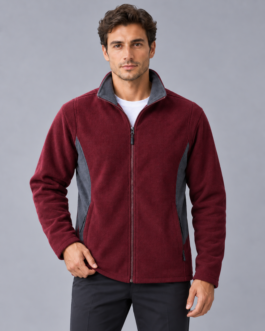 Men's Full Zip Fleece Jacket in Polar Fleece – Stand Collar, Two Zipped Hand Pockets