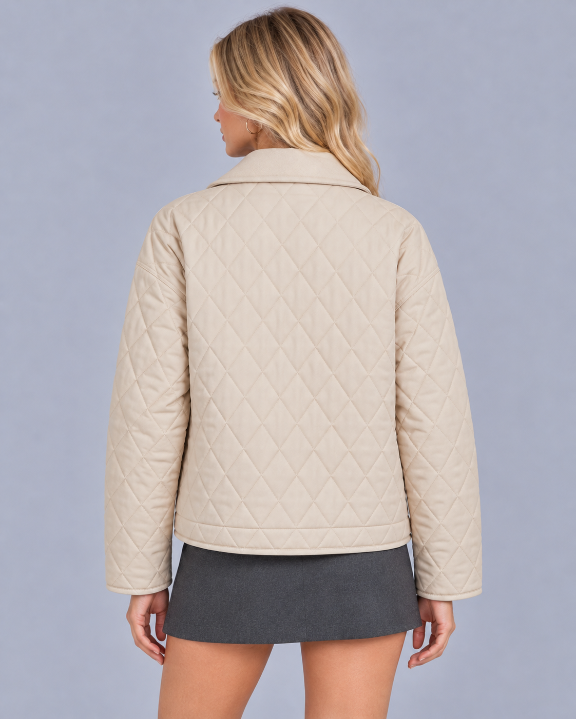 Women's Quilted Jacket with Collar – Lightweight Diamond Quilting, Snap Front, Straight Fit