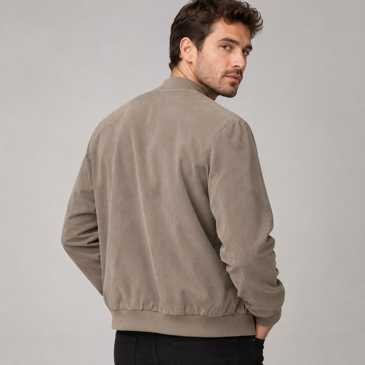 Men's Suede Look Bomber Jacket – Lightweight, Tailored Fit