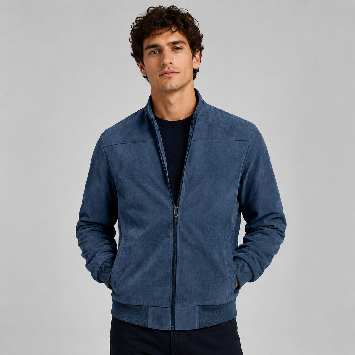 Men's Suede Look Bomber Jacket – Lightweight, Tailored Fit