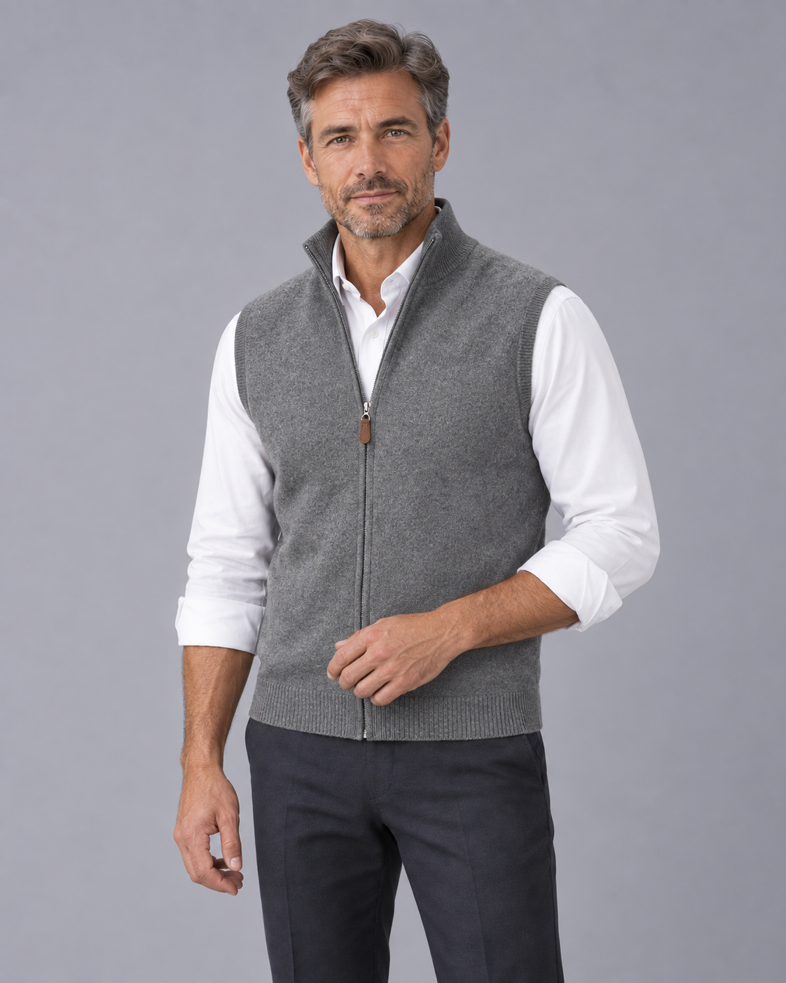 Men's Soft 100% Cashmere Gilet | Lightweight Full Zip-Up Vest