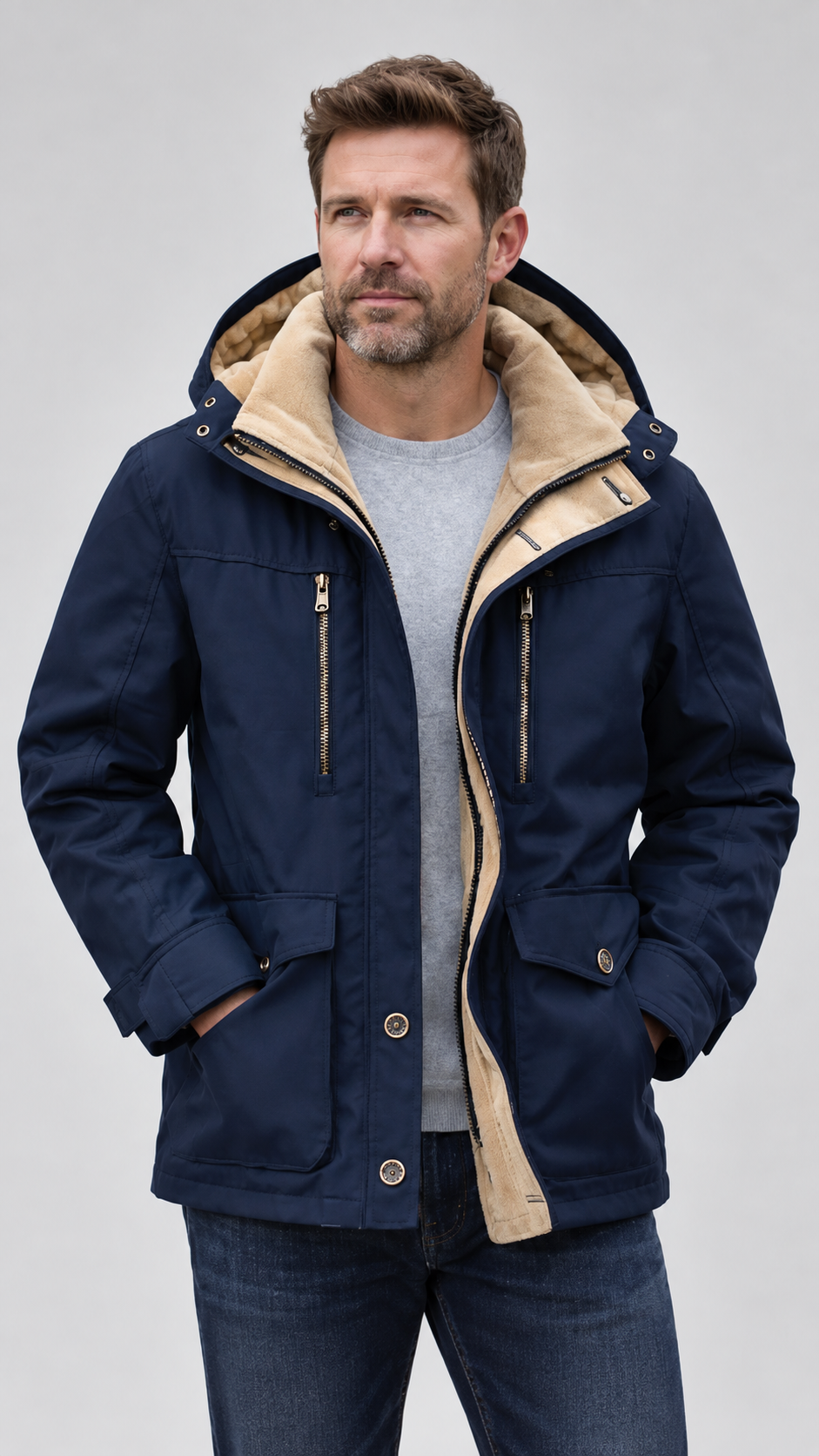 Men's Waterproof Winter Jacket – Hooded, Fleece Lined