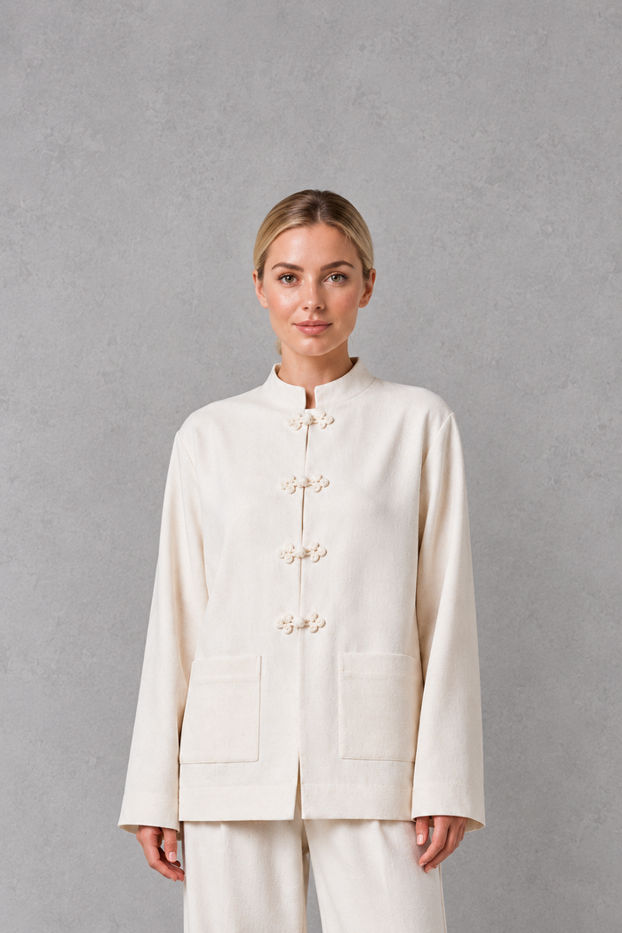 Women's Mandarin Collar Blazer – Relaxed Tailored Fit