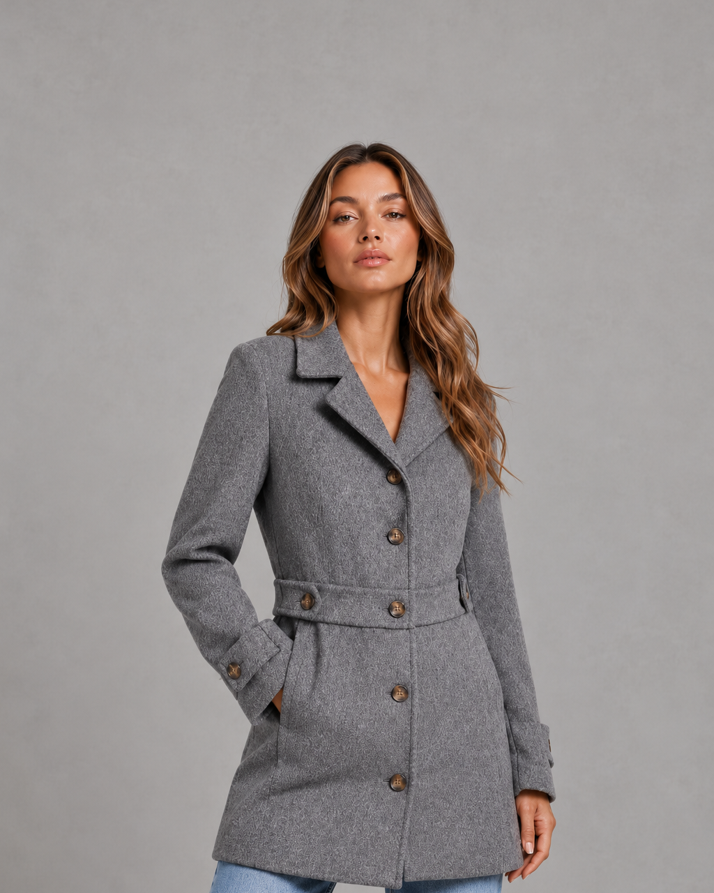 Women's Tailored Longline Coat – Button Front, Waist Tab Detail
