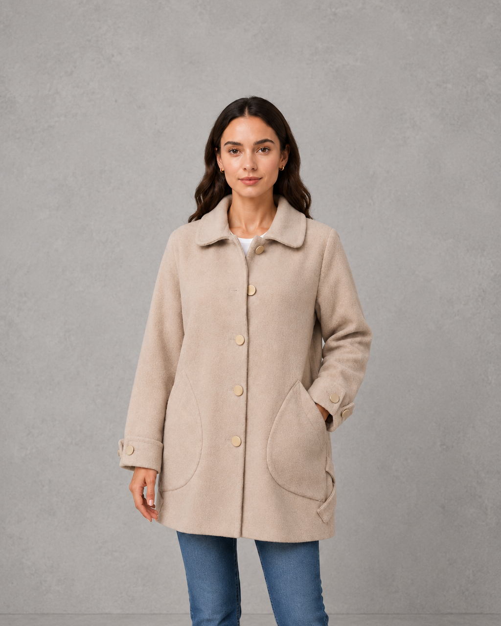 Women's Oversized Mid-Length Coat – Relaxed Fit, Cuff Detail