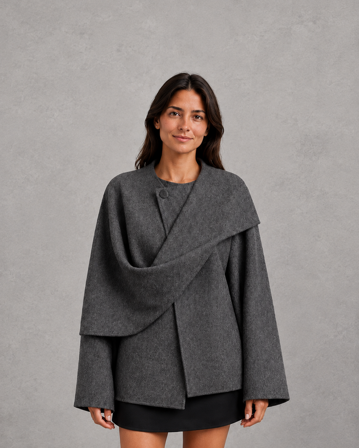 Women's Cape Coat – Built-In Scarf, Longline Relaxed Fit