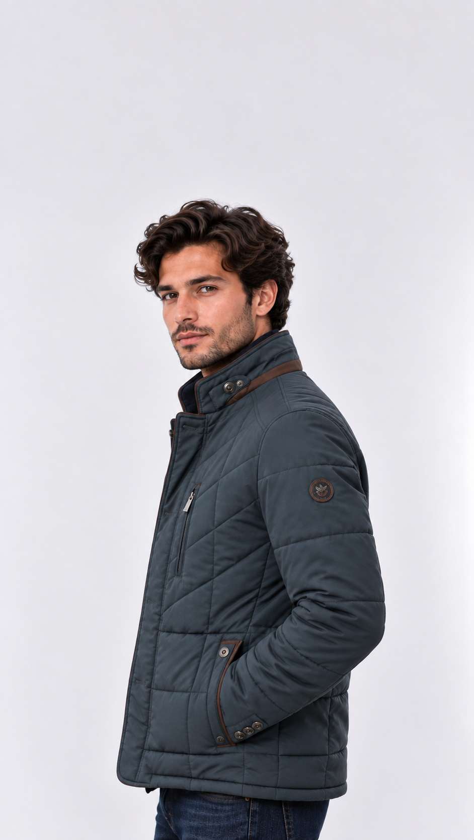 Men's Padded Quilted Jacket – Stand Collar, Slim Tailored Fit