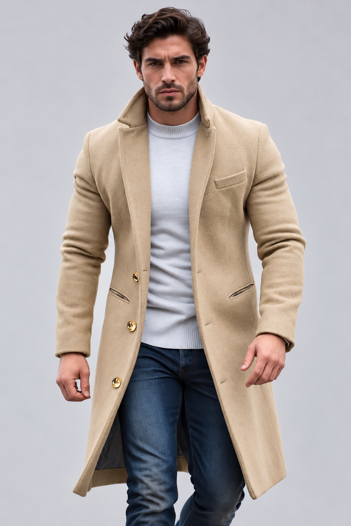 Men's Tailored Overcoat – Full Length, Button Front, Regular Fit