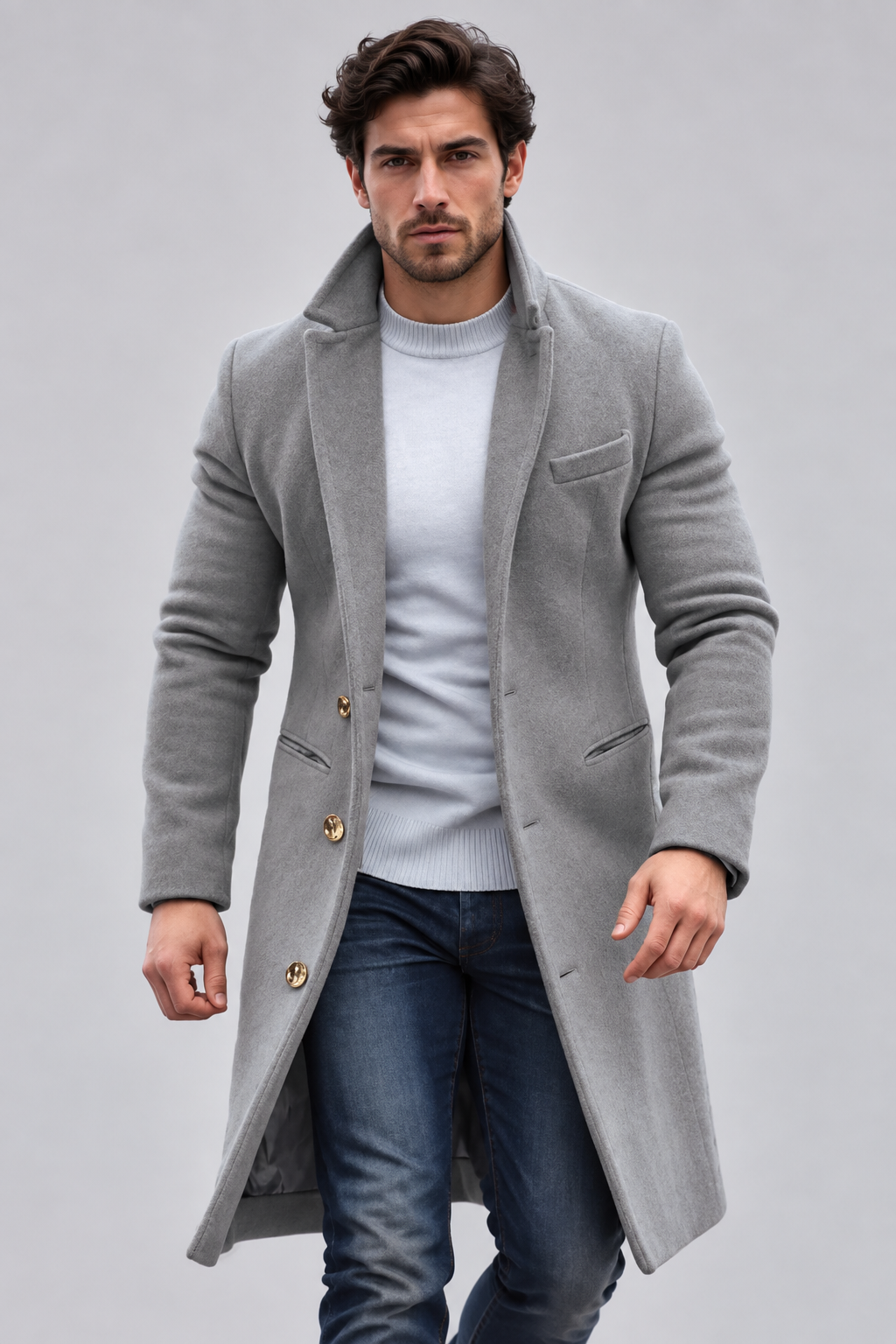 Men's Tailored Overcoat – Full Length, Button Front, Regular Fit