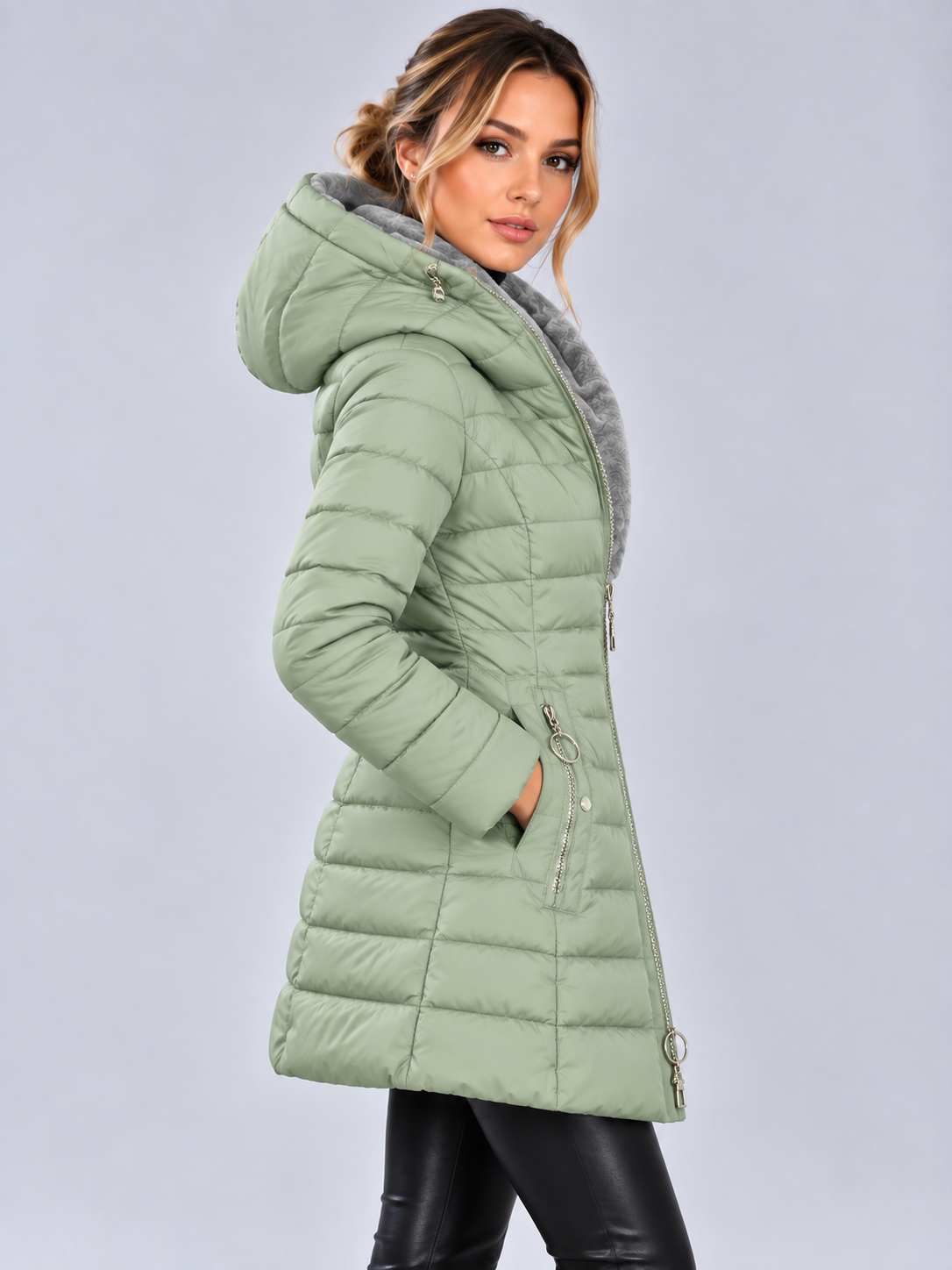 Women's Longline Puffer Jacket – Hooded, Tailored Fit