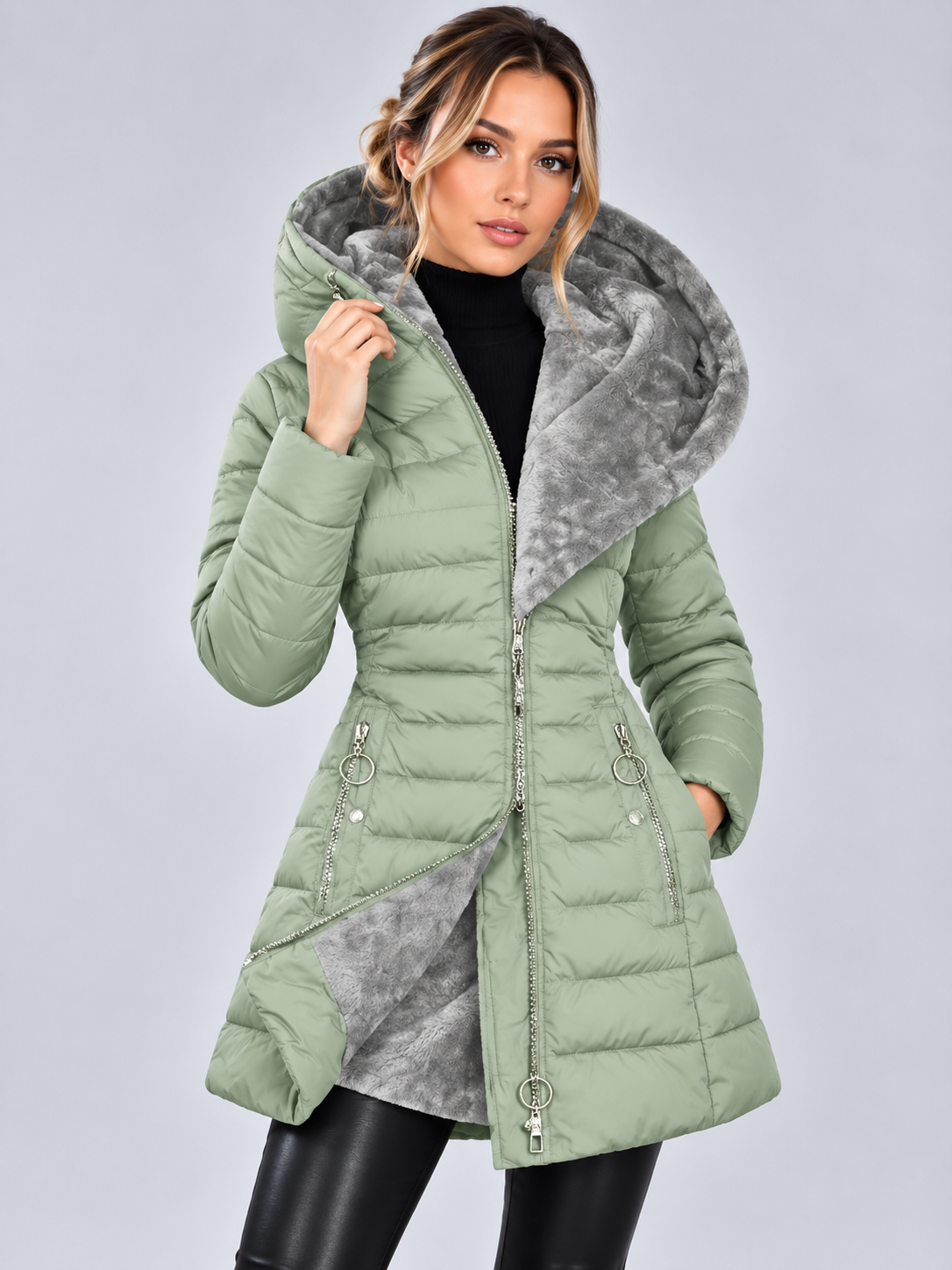 Women's Longline Puffer Jacket – Hooded, Tailored Fit