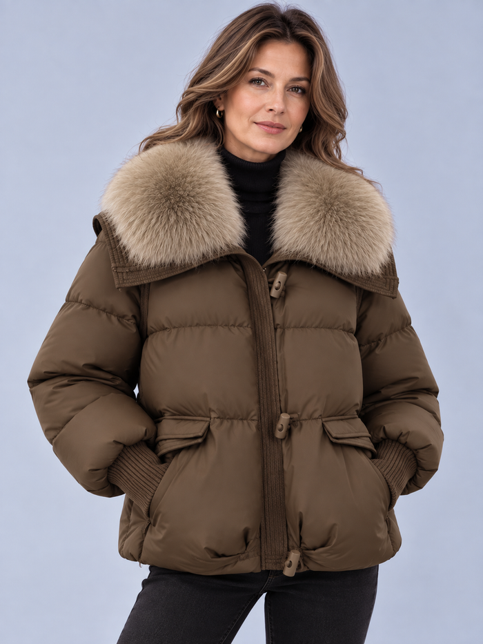 Women's Faux Fur Collar Jacket – Relaxed Fit, Ribbed Cuffs