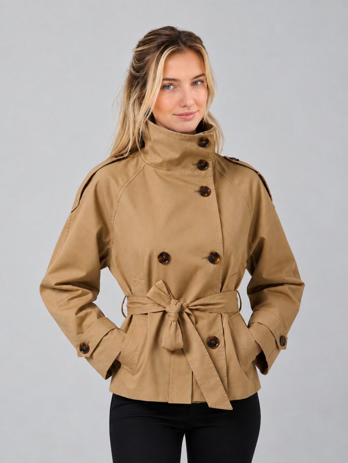 Women's Short Trench Coat – Belted Waist