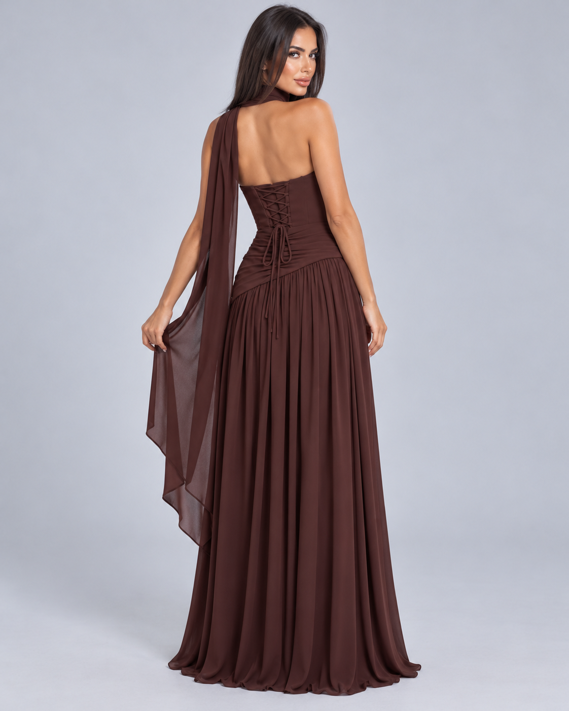 Women's Strapless Maxi Dress with Neck Scarf