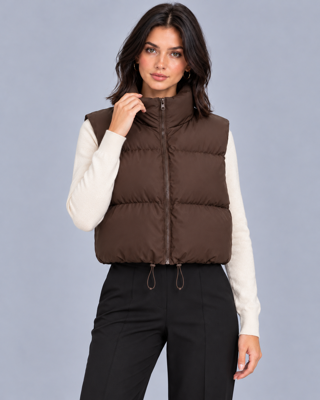 Women's Cropped Puffer Gilet with Drawstring Hem
