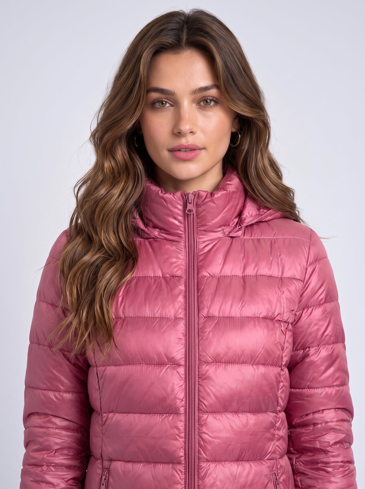 Women's Long Hooded Puffer Jacket – Detachable Hood, Waterproof