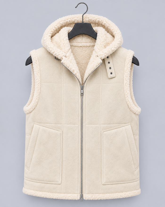 Men's Hooded Faux Fur Gilet – Borg-Lined Bodywarmer with Full Zip