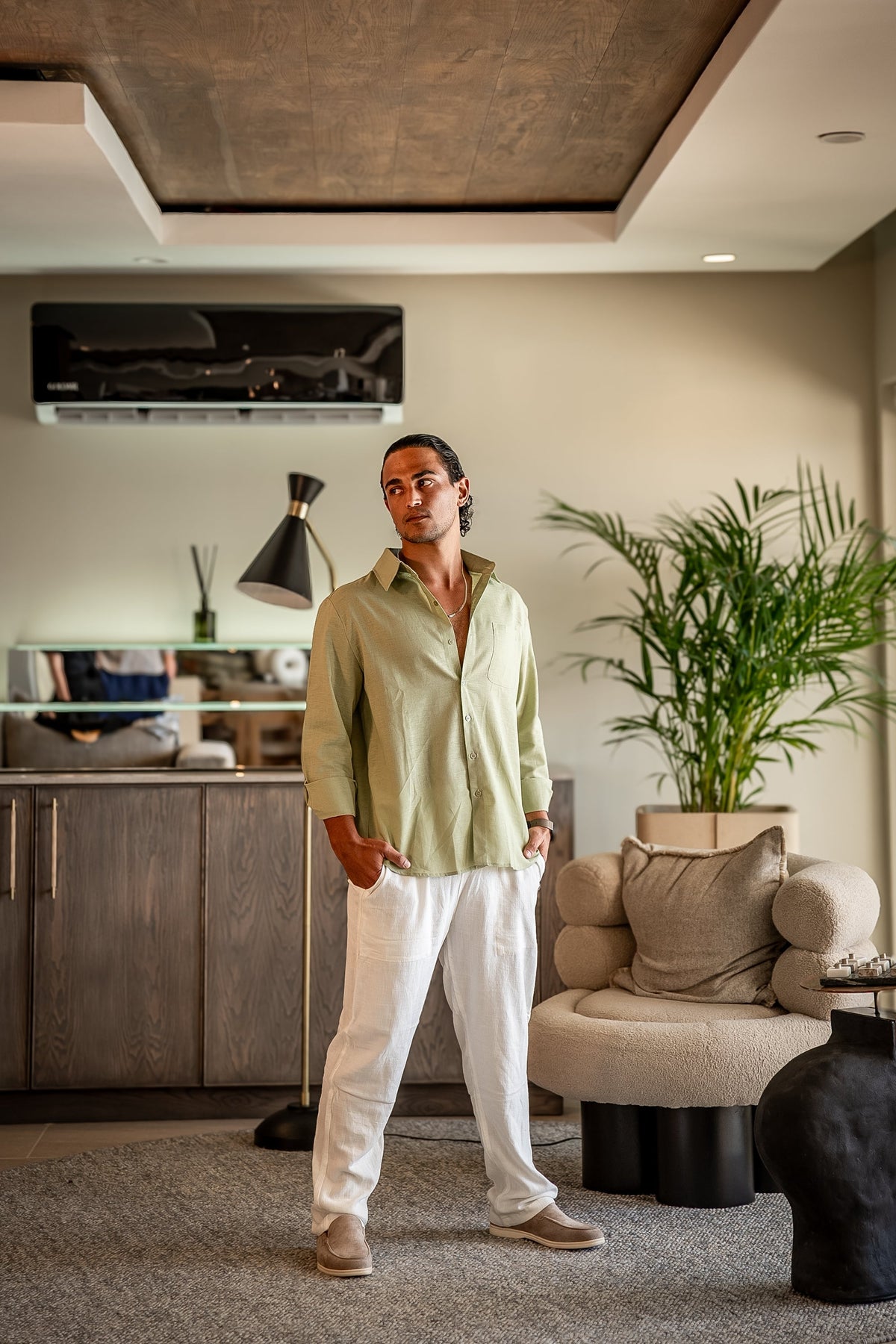 Men's Linen Shirt & Trousers Set – Long Sleeve, Regular Fit