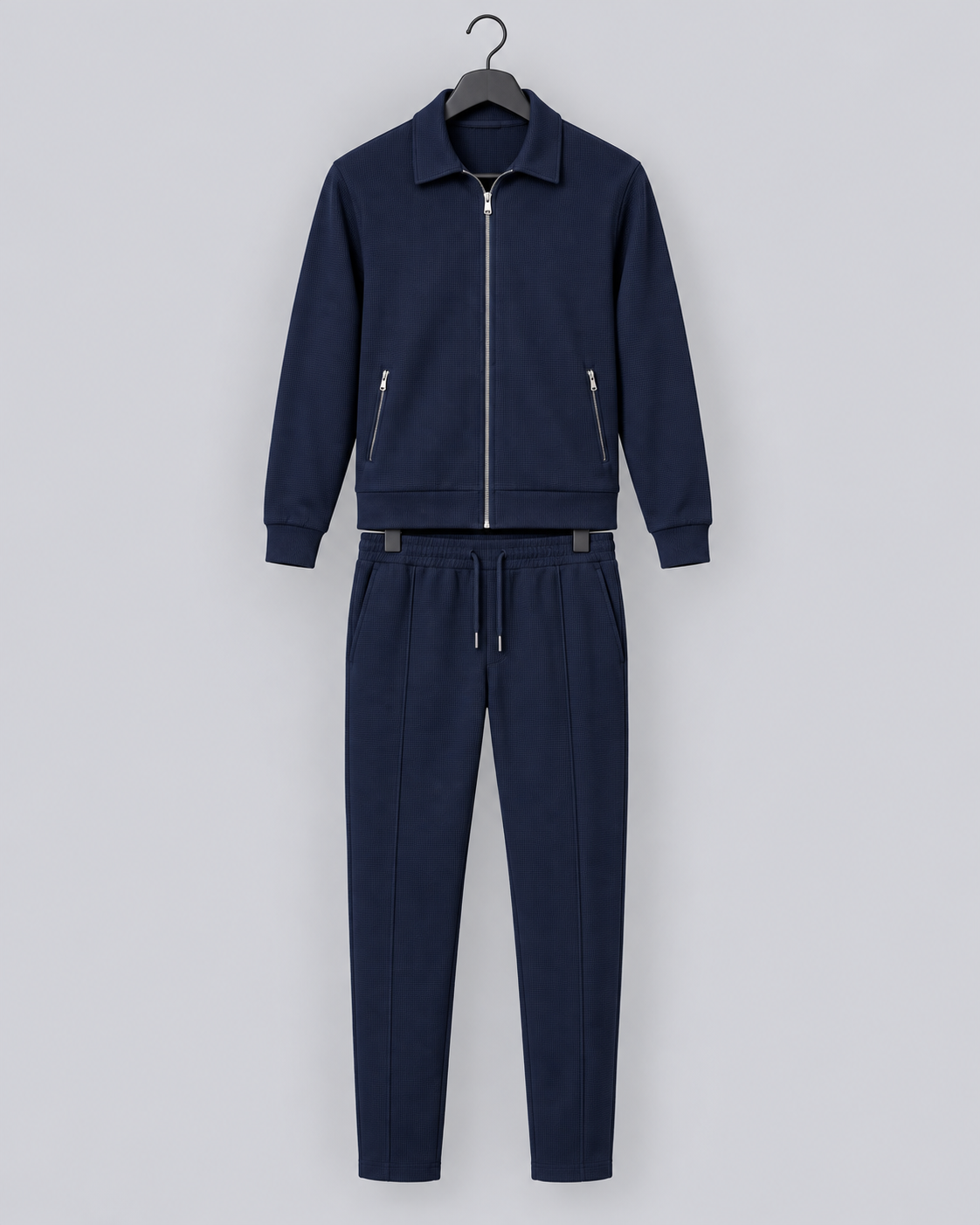Men's Waffle Tracksuit Set - Zip Jacket & Pants