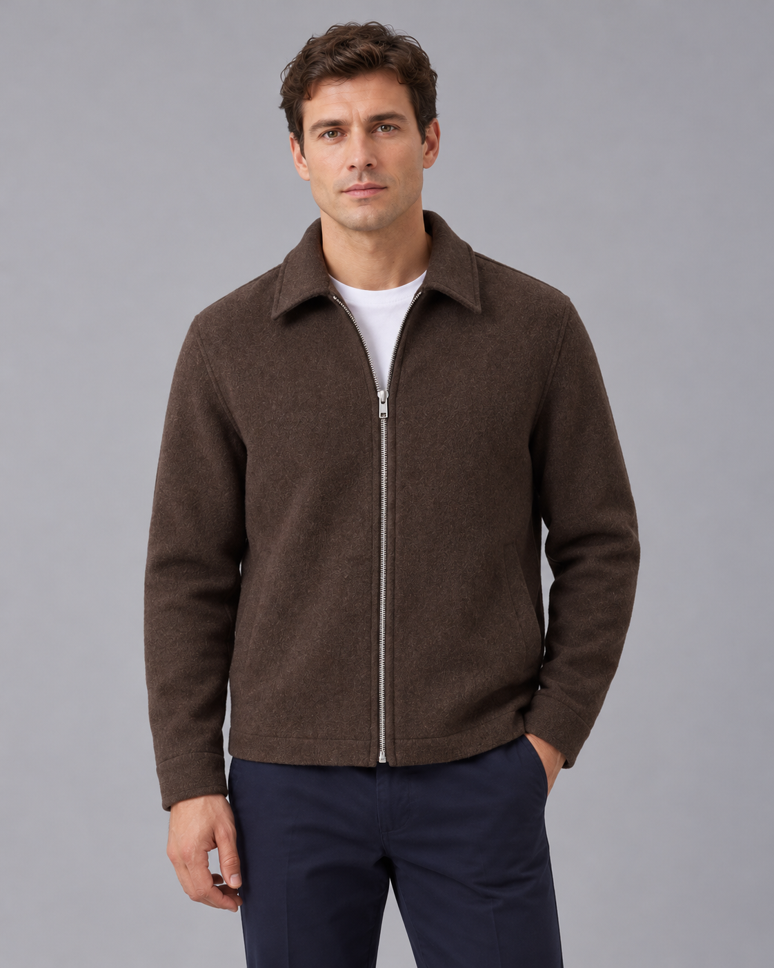 Men's Wool Jacket with Zip Fastening