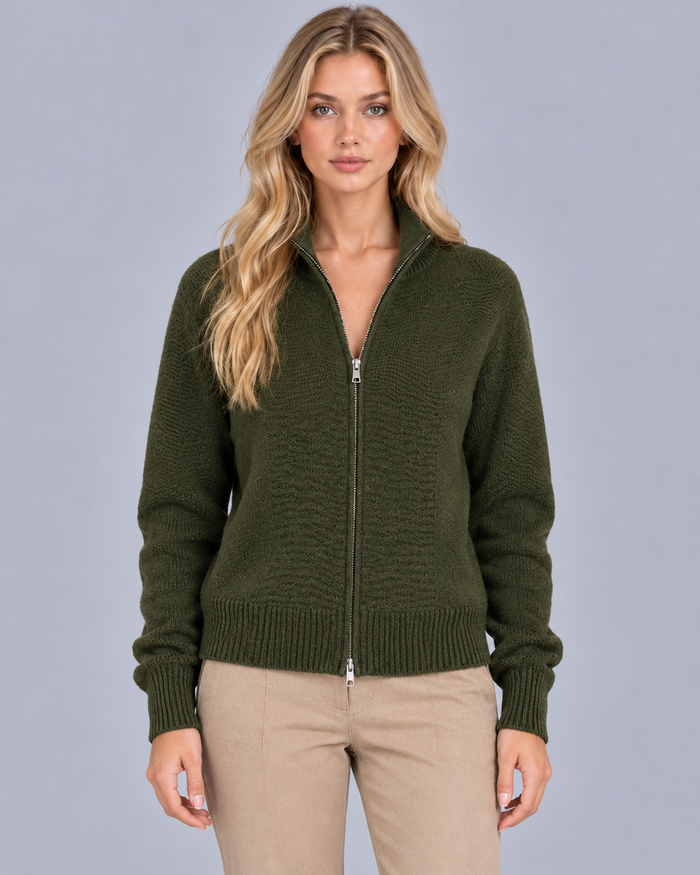 Women's Merino Wool Blend Zip Cardigan