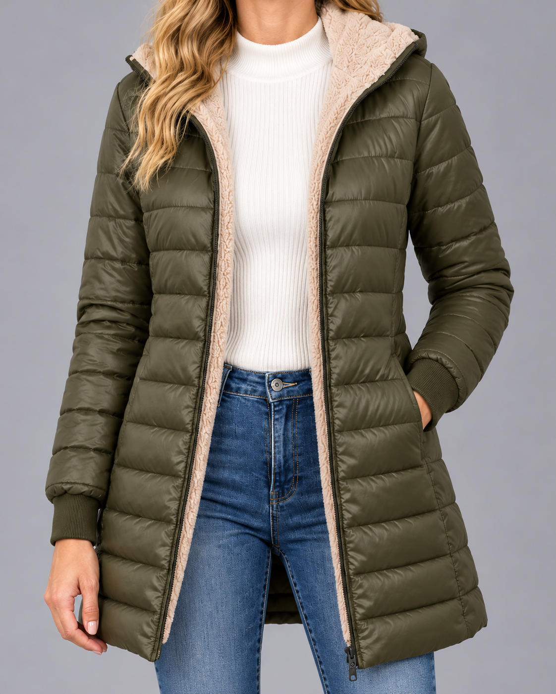 Women's Hooded Puffer Jacket – Quilted, Plush Lined