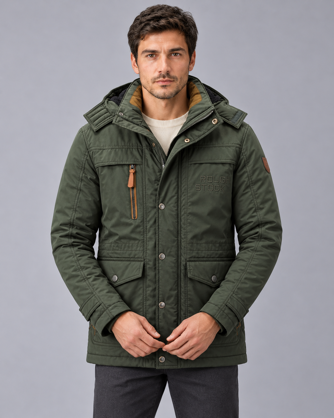 Men's Hooded Winter Parka with Pockets
