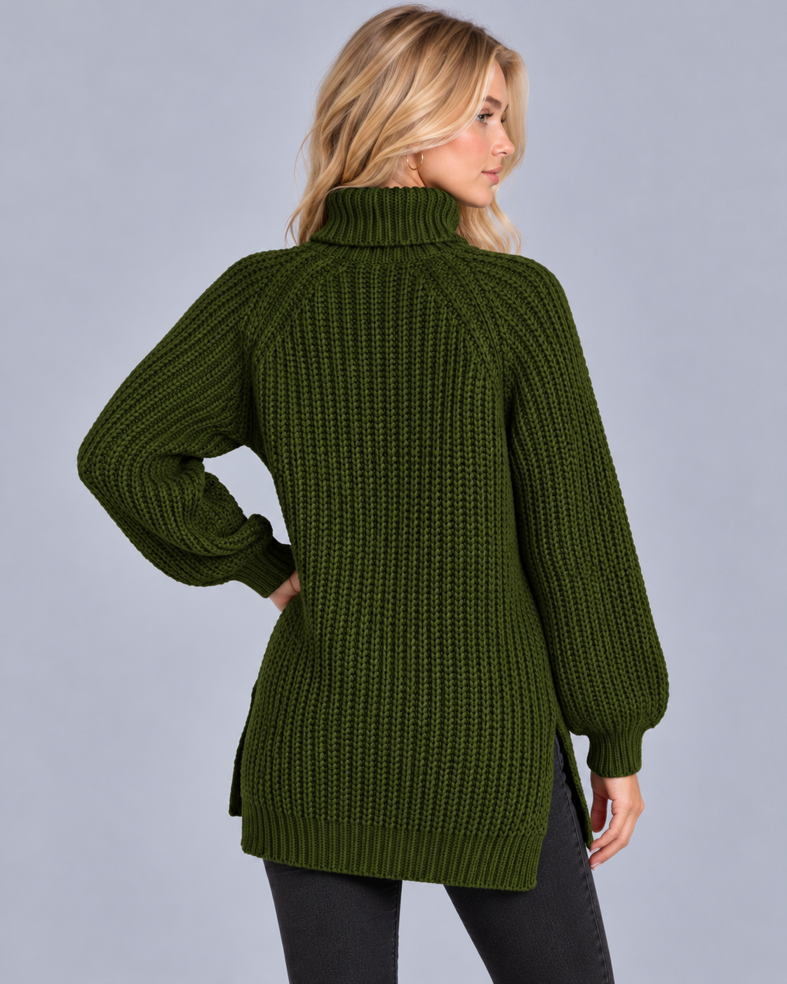 Women's Cotton Turtleneck Jumper with Side Splits