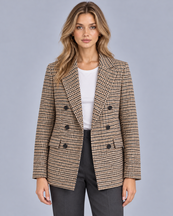 Women's Double-Breasted Check Blazer