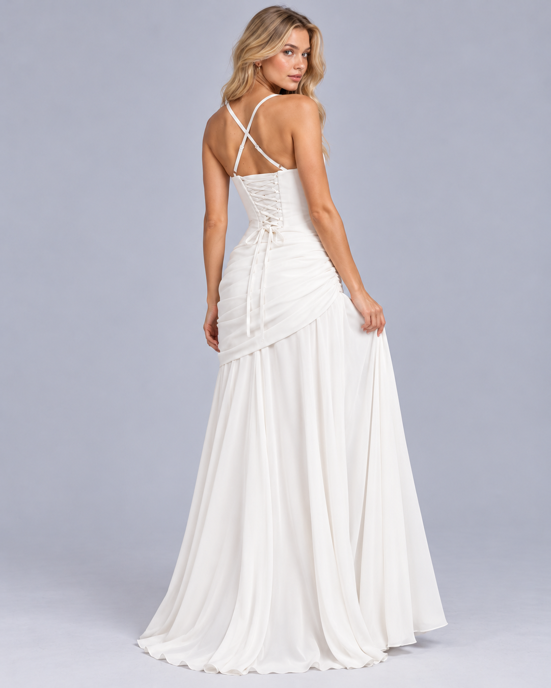 Women's Corset Maxi Dress with Draped Hip