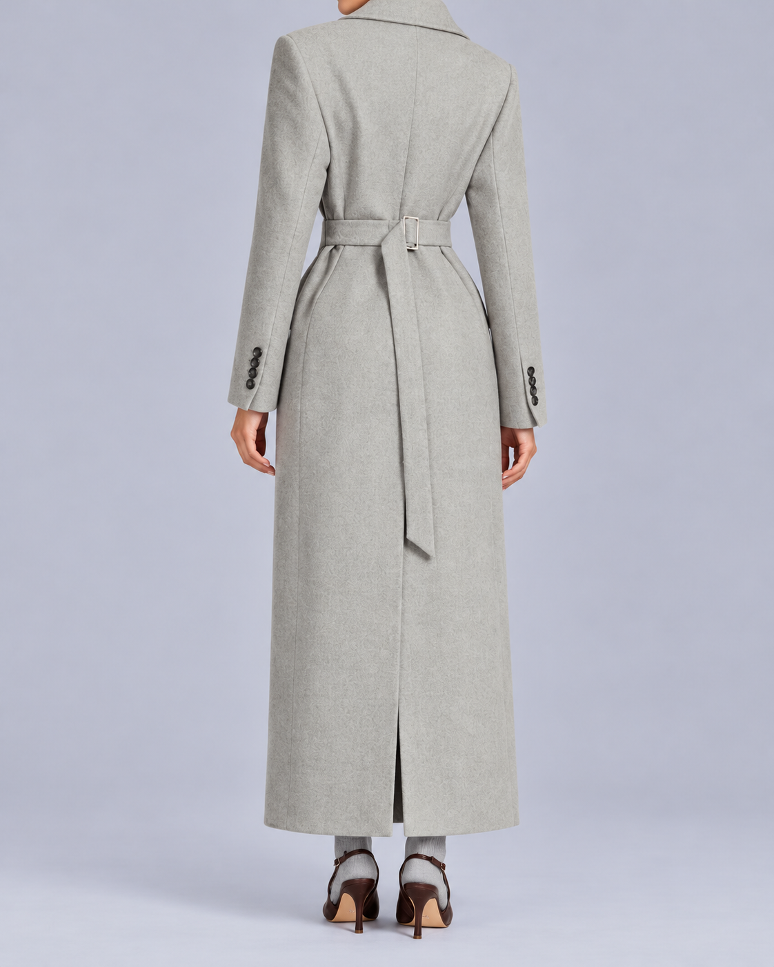 Women's Long Wool Coat with Peak Lapel