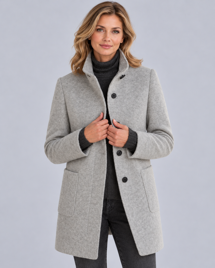 Women's Wool Midi Coat with Stand Collar