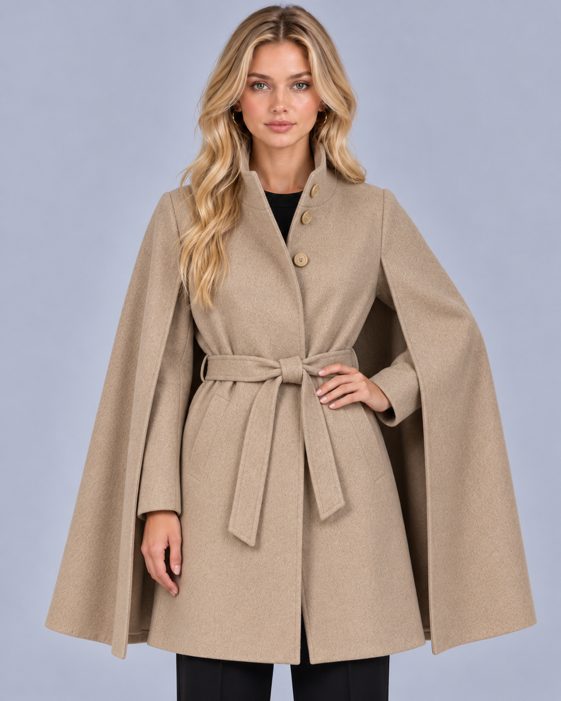 Women's Wool-Look Belted Cape Coat
