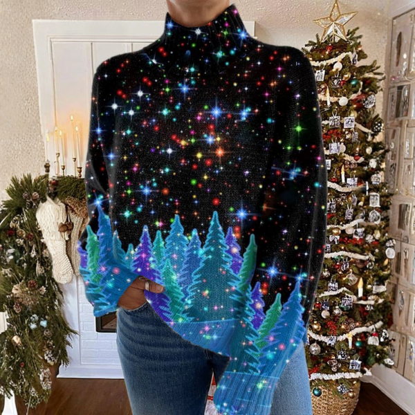 Women's Patterned Roll Neck Jumper – Relaxed Knit