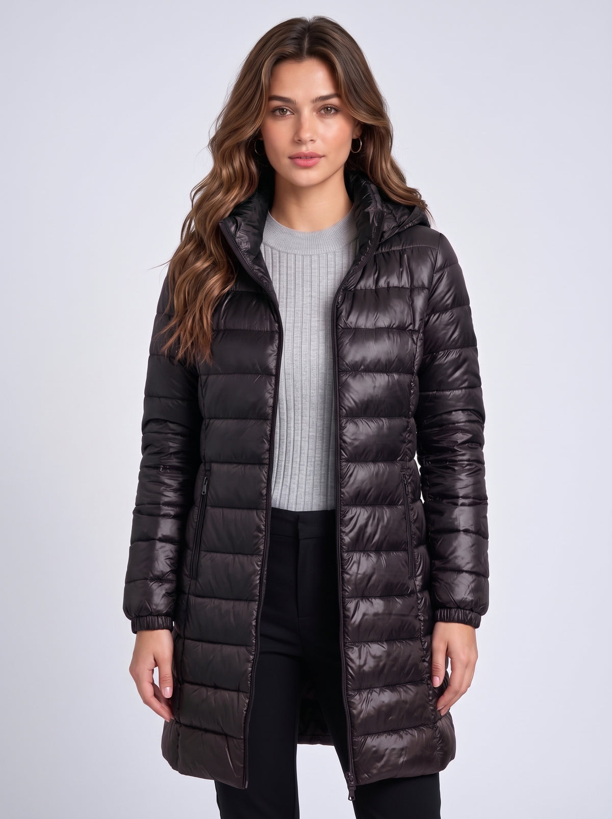 Women's Long Hooded Puffer Jacket – Detachable Hood, Waterproof