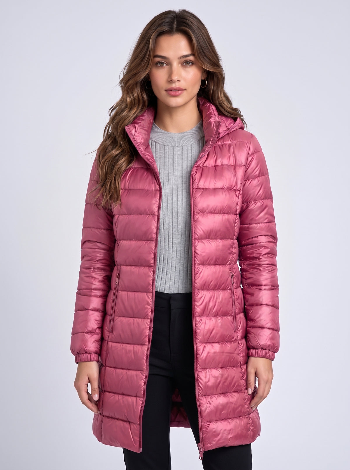 Women's Long Hooded Puffer Jacket – Detachable Hood, Waterproof