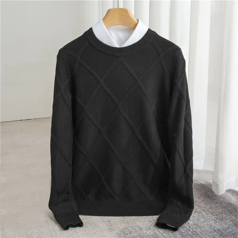 Men's Cashmere Jumper – Crew Neck, Subtle Pattern
