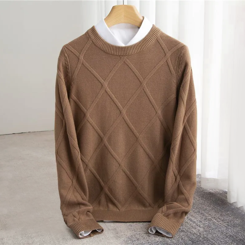 Men's Cashmere Jumper – Crew Neck, Subtle Pattern