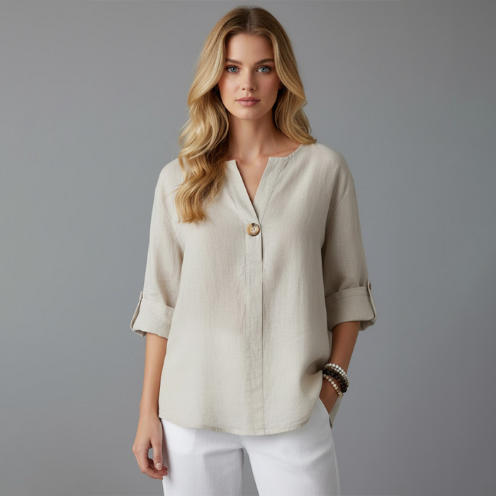 Women's V-Neck Button Front Blouse – Softly Tailored Top