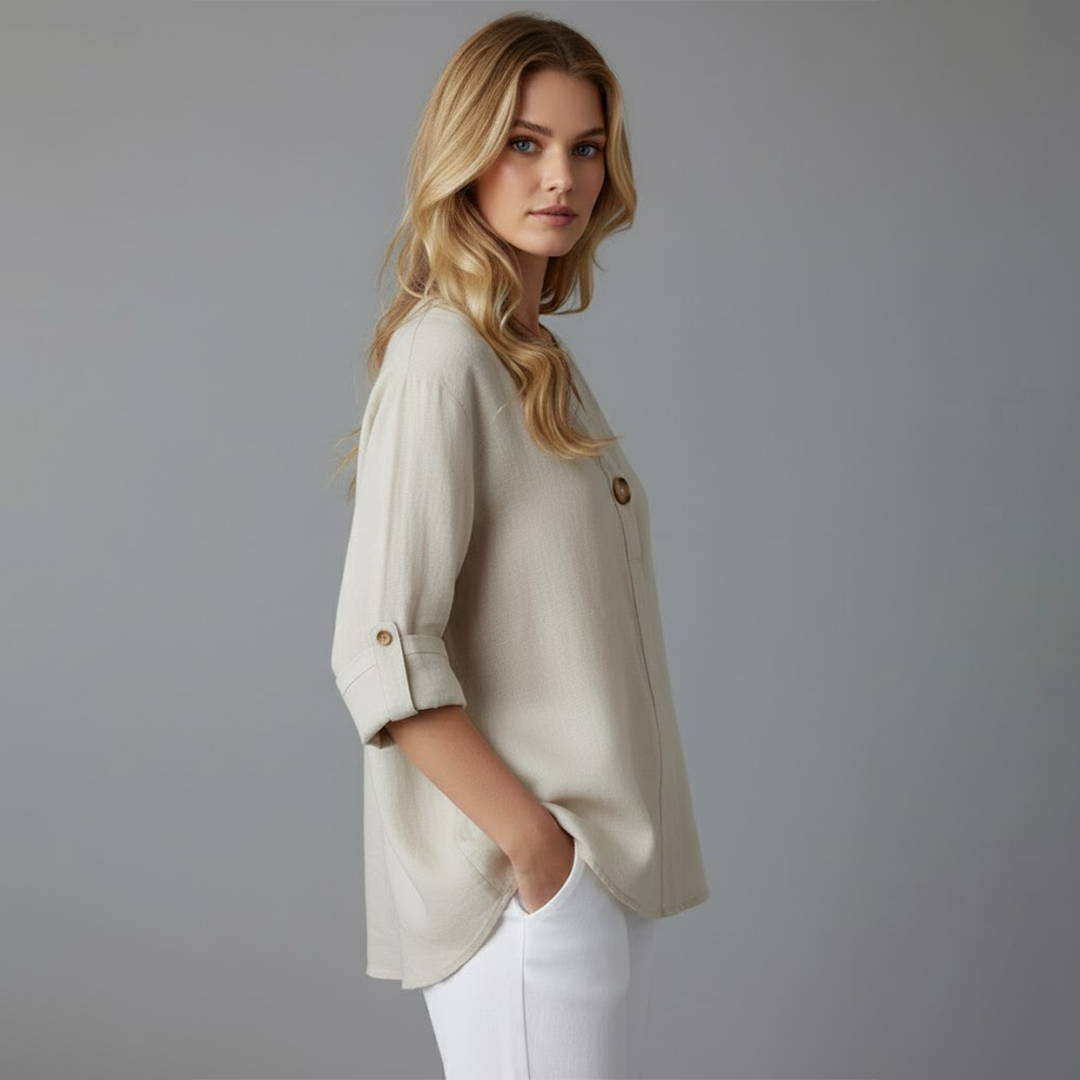 Women's V-Neck Button Front Blouse – Softly Tailored Top