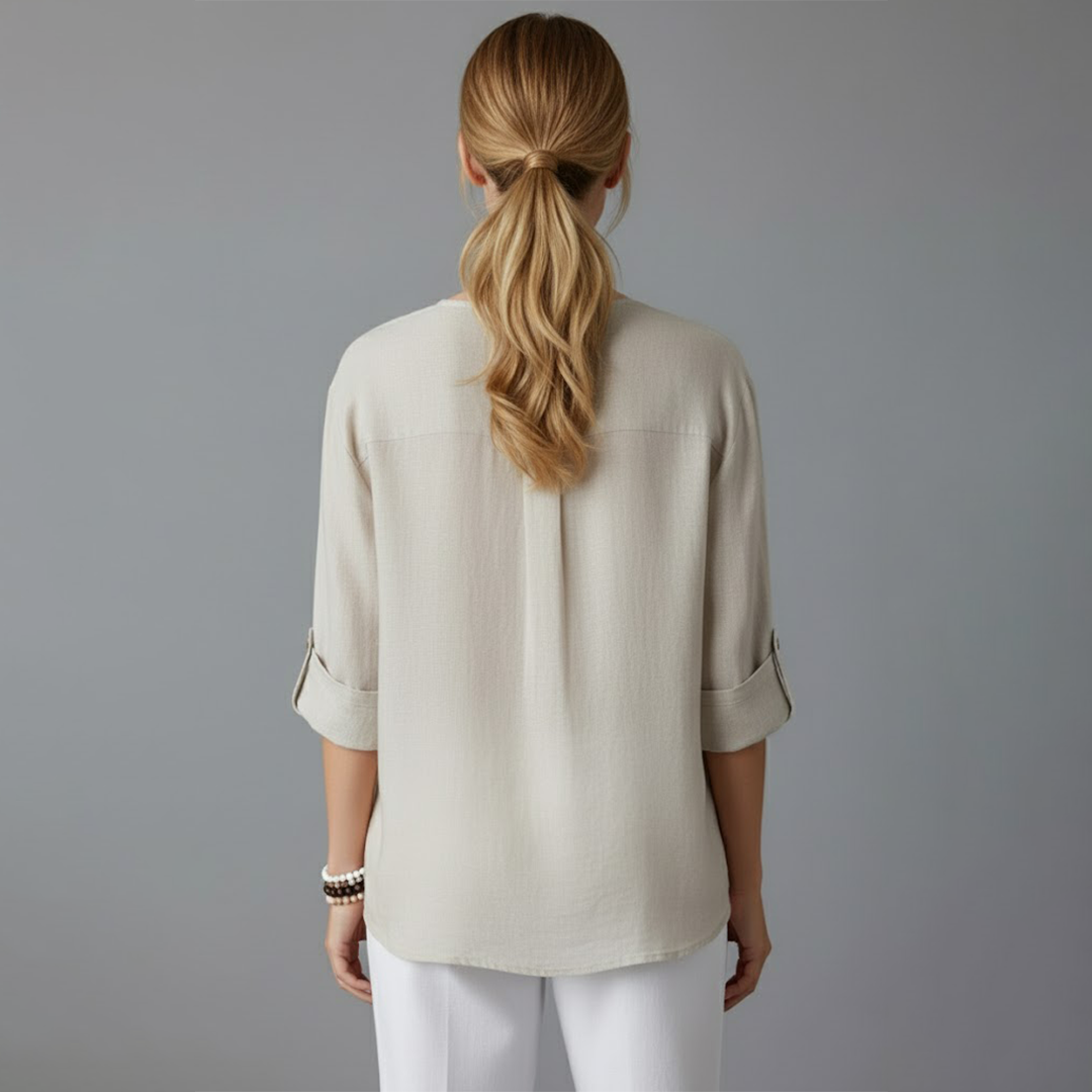 Women's V-Neck Button Front Blouse – Softly Tailored Top